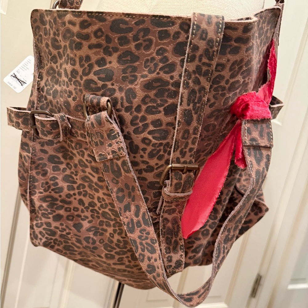 ****sold********NWT Free People Wild Thing Leather Leopard Tote Sold Out Rare
